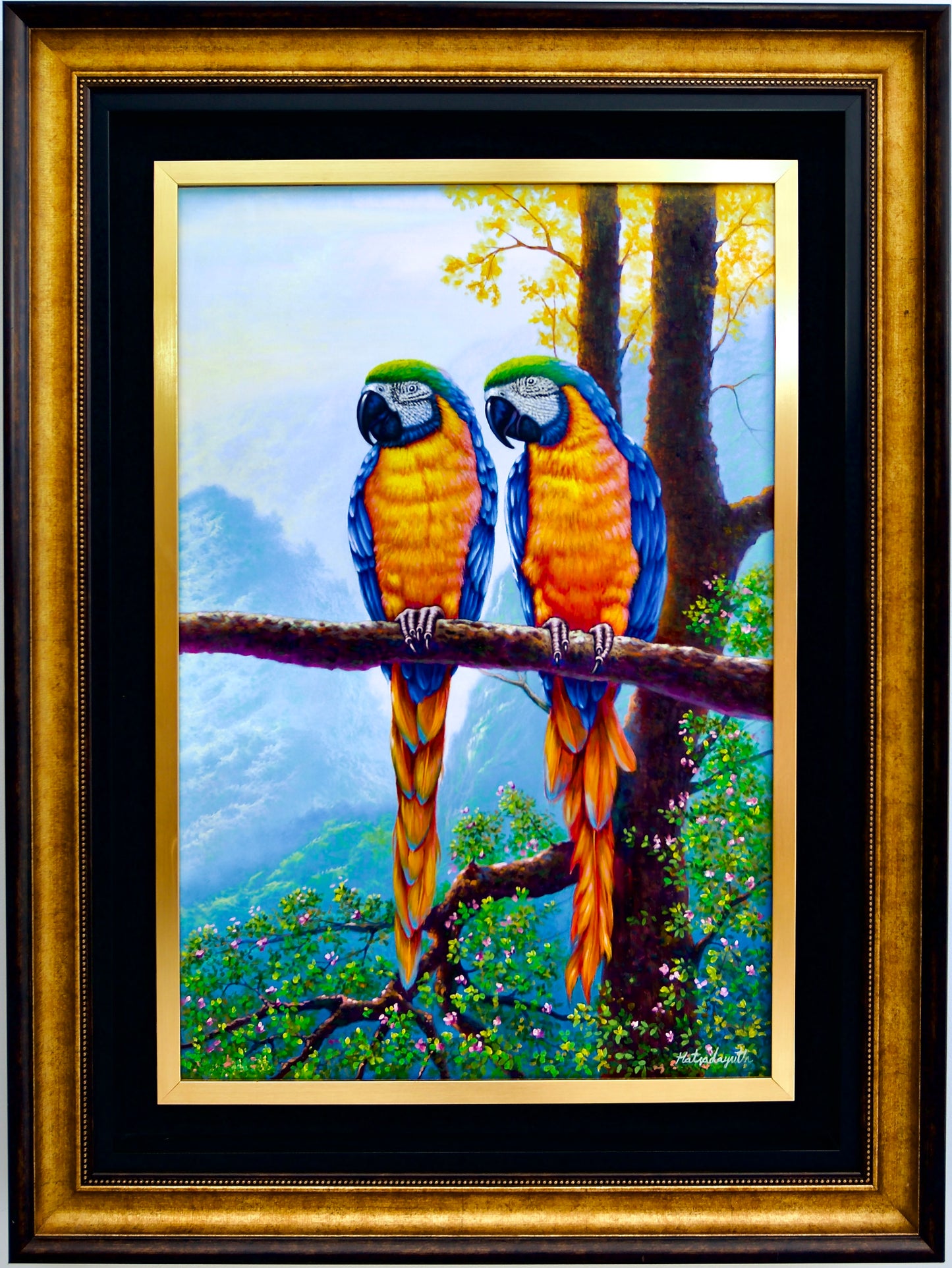 Two Macaws on a Branch | 60 x 90 cm