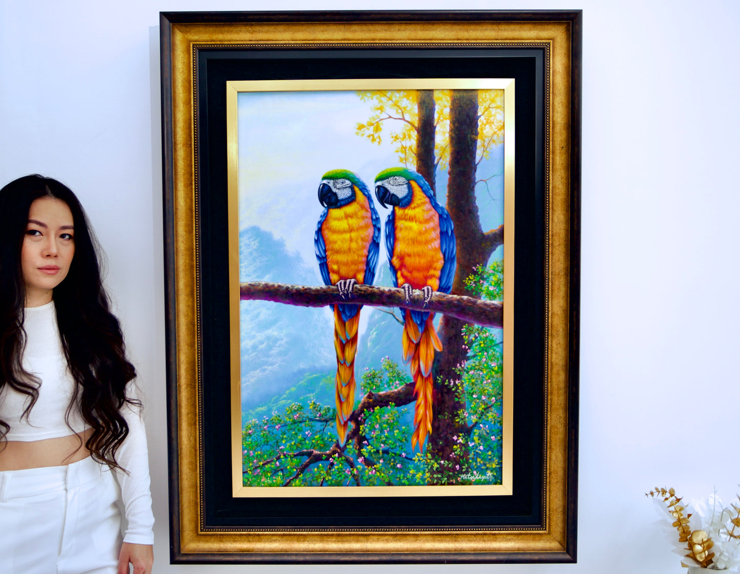 Two Macaws on a Branch | 60 x 90 cm