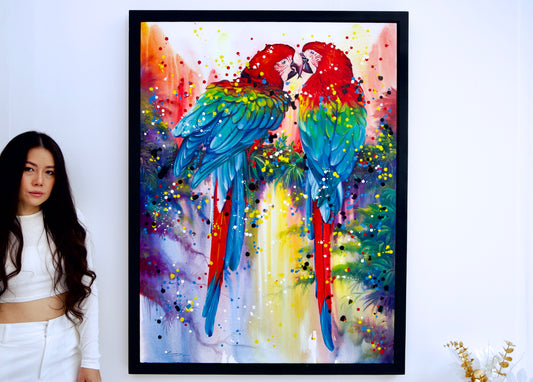 Pair of Red Parrots | 90 X 120 cm