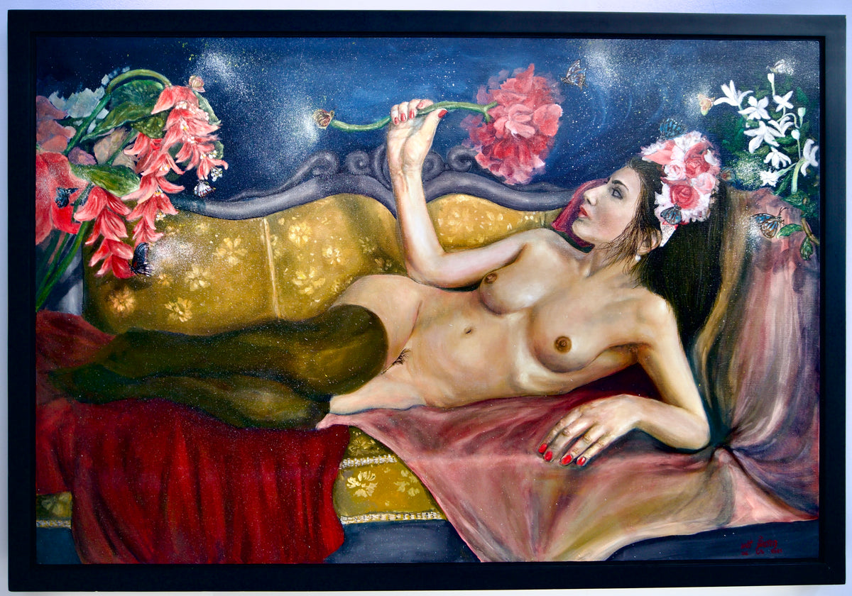 Appreciating a Flower| 120 x 80 cm