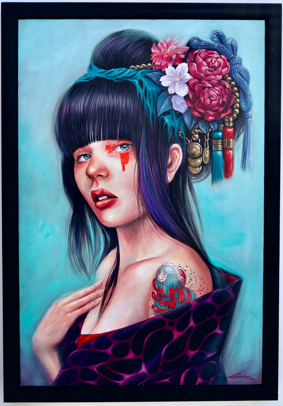 Girl with a floral bun | 60 x 90 cm