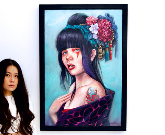 Girl with a floral bun | 60 x 90 cm